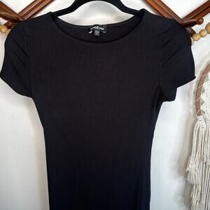 Vintage BEBE Black Ribbed Side Slit Maxi Bodycon Dress